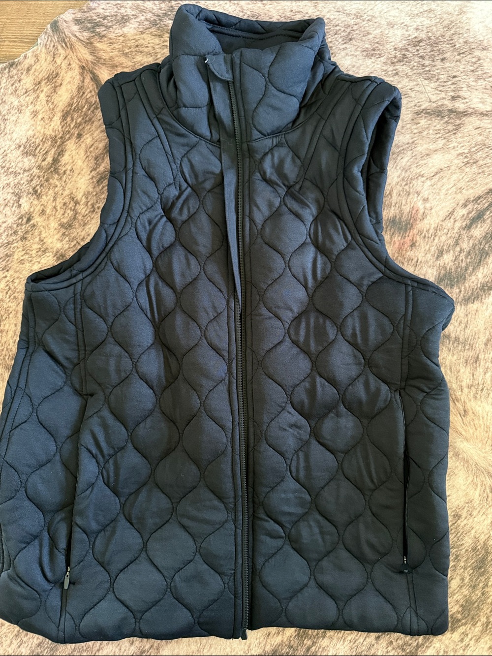 Quilted Sleeveless Zip Front Vest in Black
